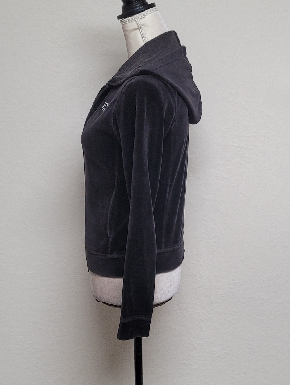 Rare 90s Vintage Fetish By Eve Spell Out Black Velvet Fitted Zip-Up Hoodie S - Picture 7 of 13